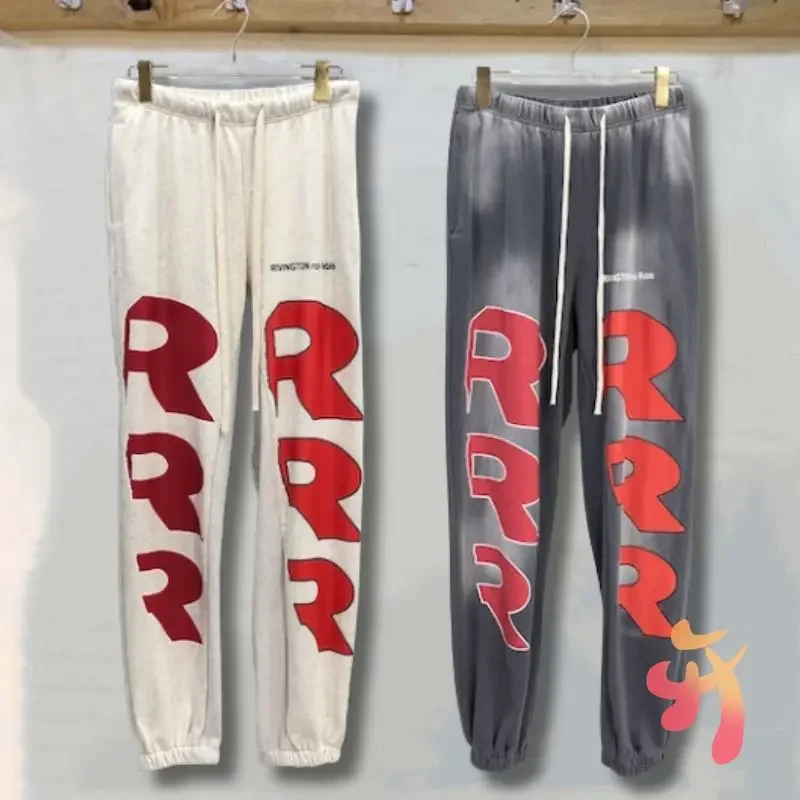 24ss Heavy Duty Washed Vintage Red Letter Print Drawstring Jogging Pants Casual Hiphop Street RRR123 Sweatpants Men Women