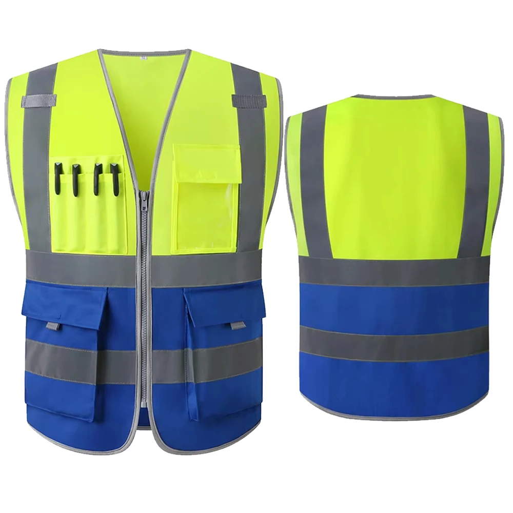 

Construction Safety Work Vests with Pockets Zipper Hi Vis Workwear Vest Men Working Clothing Custom LOGO ﻿