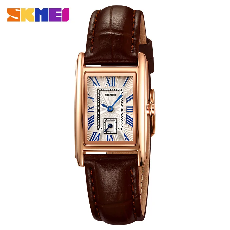 ساعة SkmeiSimple بمقياس روماني للنساء بحزام كوارتز مربعة الشكل، ساعة عصرية بمزاج للنساء