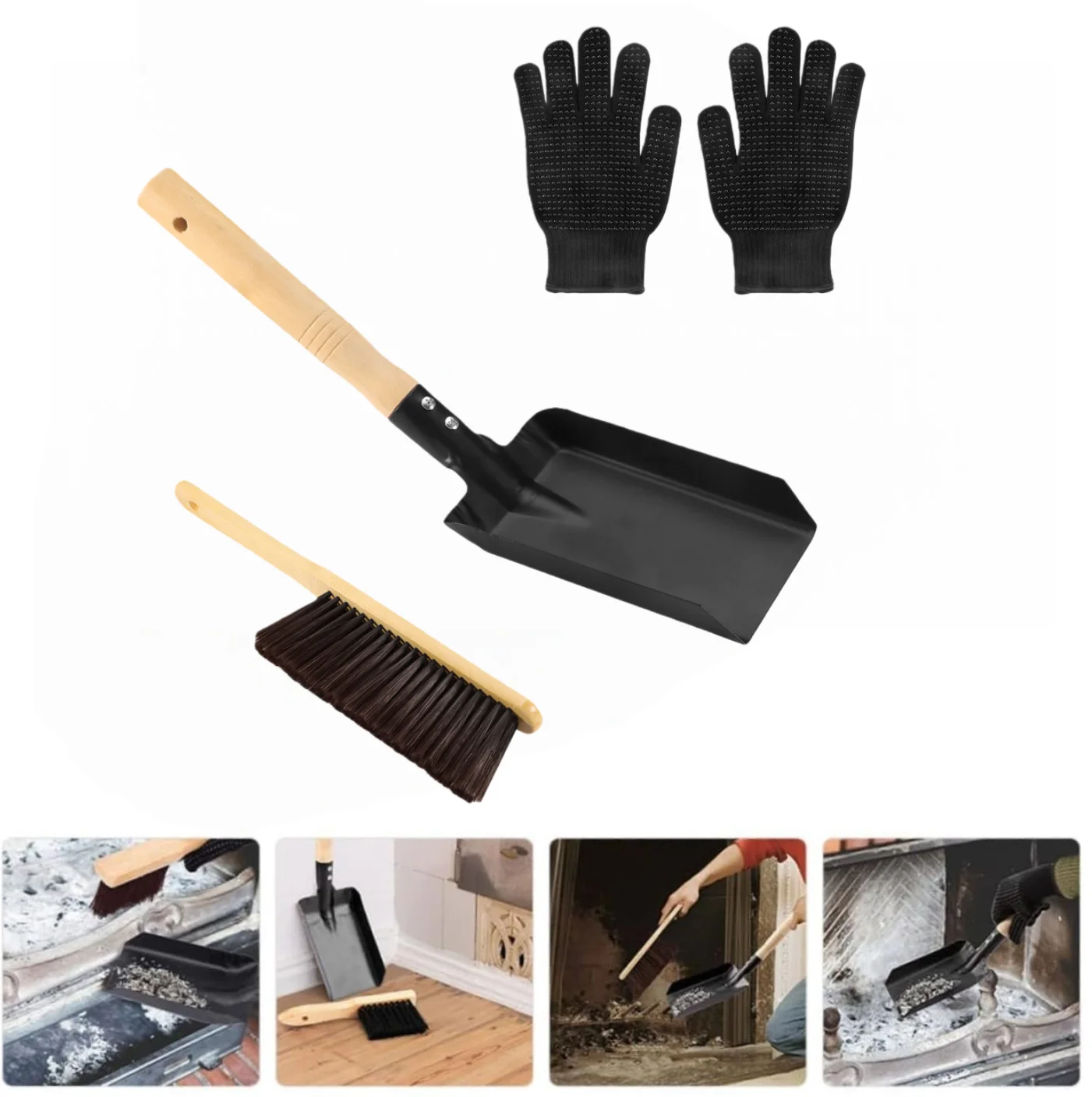 

Fireplace Cleaning Kit Stove Cleaner Hand Broom Dust Brush Chimney Brushes Modern Fireplace Tool Duster Shovel for Home Cleaning