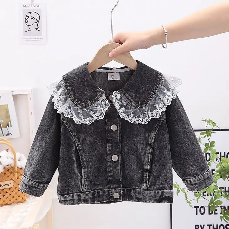 2004 New Children\'s  Autumn Winter Girls lace Coat Long-Sleeved Denim jacket Baby\'s Top Children\'s Clothing