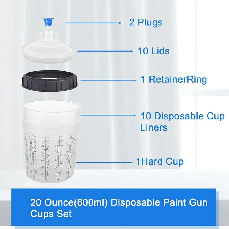 Disposable Paint Guncup 20 Oz (600 Ml) Transparent Plastic Paint Sprayer Mixing Cup For HVLP