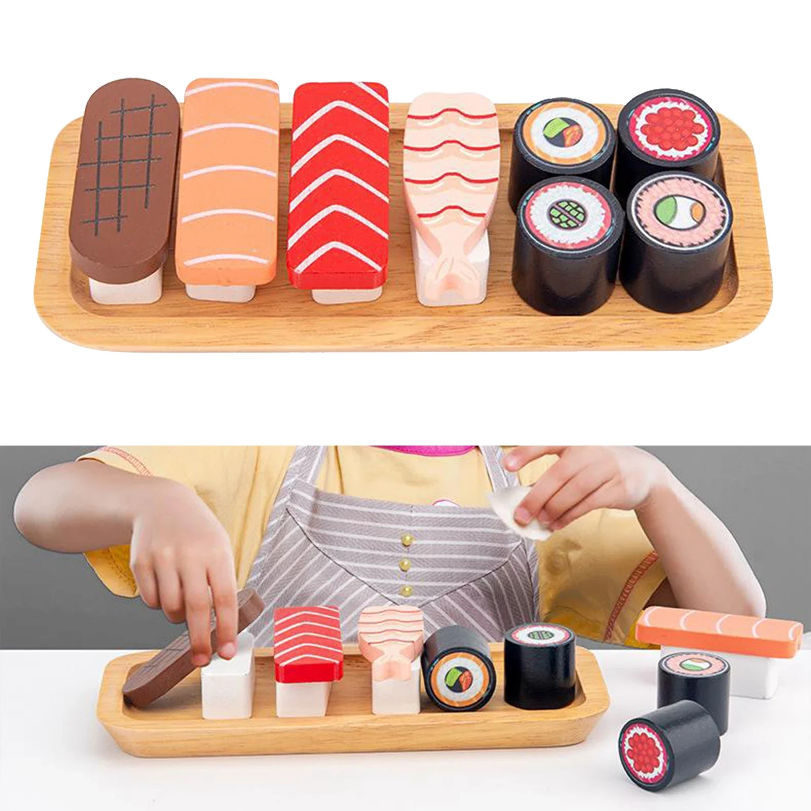 Juego de simulación de cocina para niños, juguetes de Sushi de madera, juego de comida, accesorios para niños