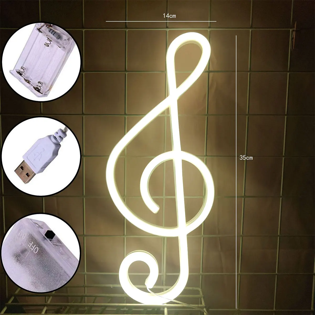 Powered Colorful Neon Lamp LED Music Note Neon Light  Wall Mounted Music Note Nightlight Table Light Home Decor
