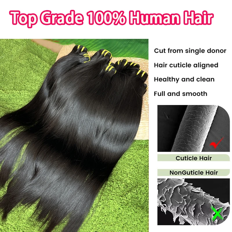 16A Vietnamese Raw Hair Bone Straight Bundles 100% Unprocessed Human Hair Extensions Double Weft 10-36Inch Natural Color #1B