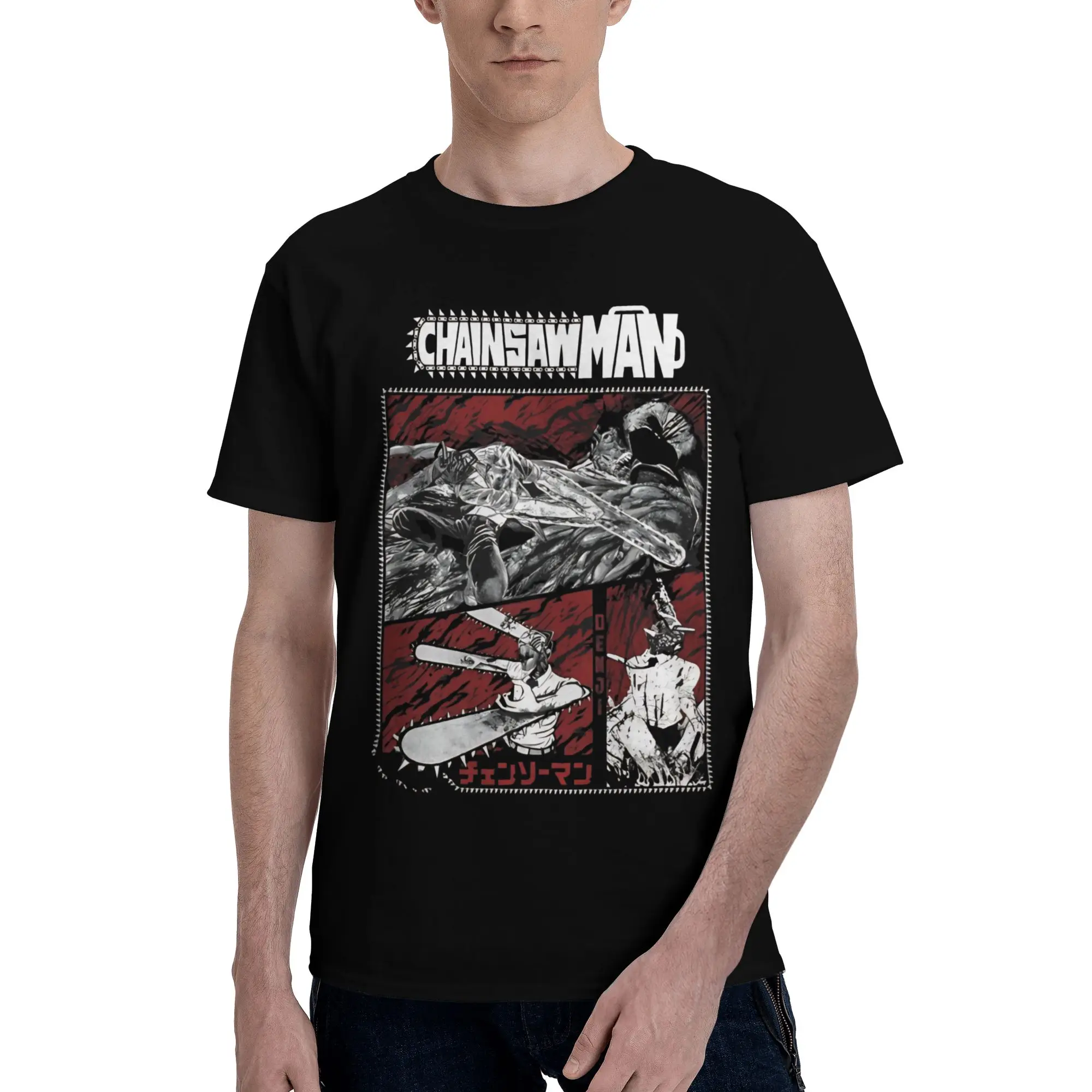 Copy of  strong male  Novelty 100% Cotton T-Shirt Bandai Chainsaw Man Tops Tees For Men
