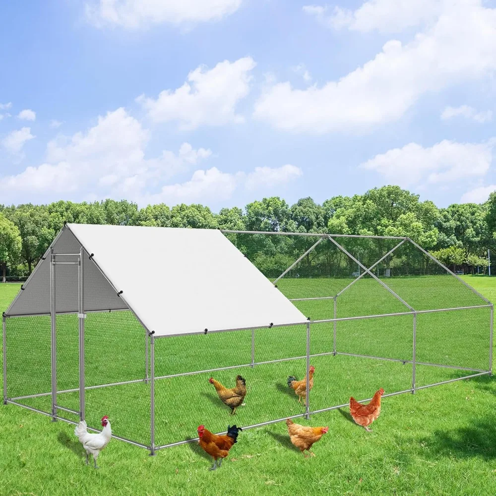

Large Metal Chicken Coop Walk-in Poultry Cage Hen Duck Run House with Waterproof & Anti-UV Cover Galvanized Rabbits Habitat Spir