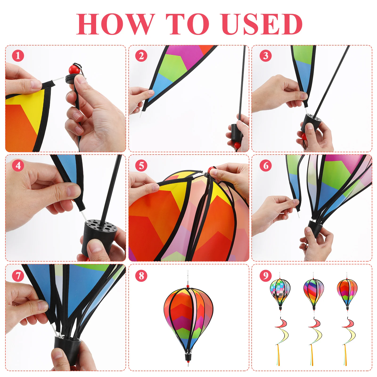 

3pcs Hot Air Balloons Wind Spinners Rainbow Cloth Lightweight Outdoor Garden Party Decor Hanging Ornaments For Yard