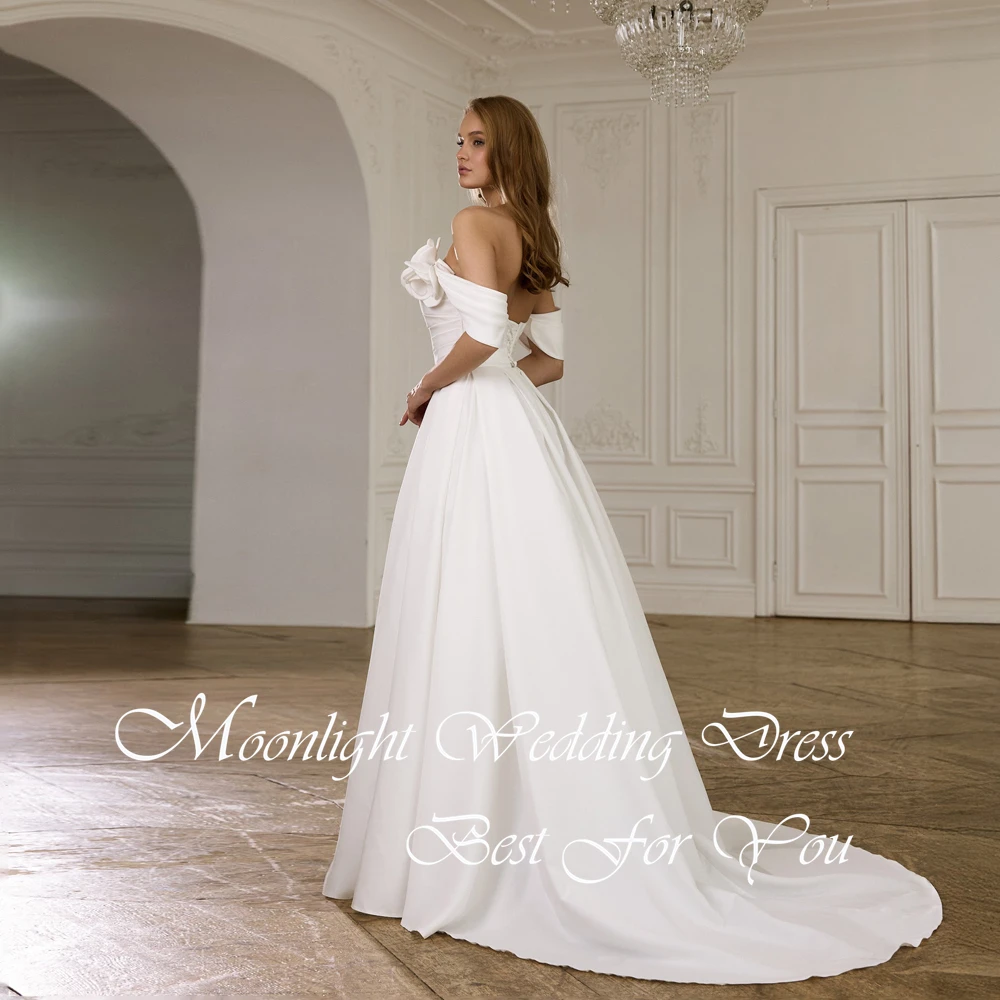 Princes Pleat Flowers A-Line Wedding Dress V-Neck 2026 Off The Shoulder Open Back Bridal Gown Vestidos De Novia Customized