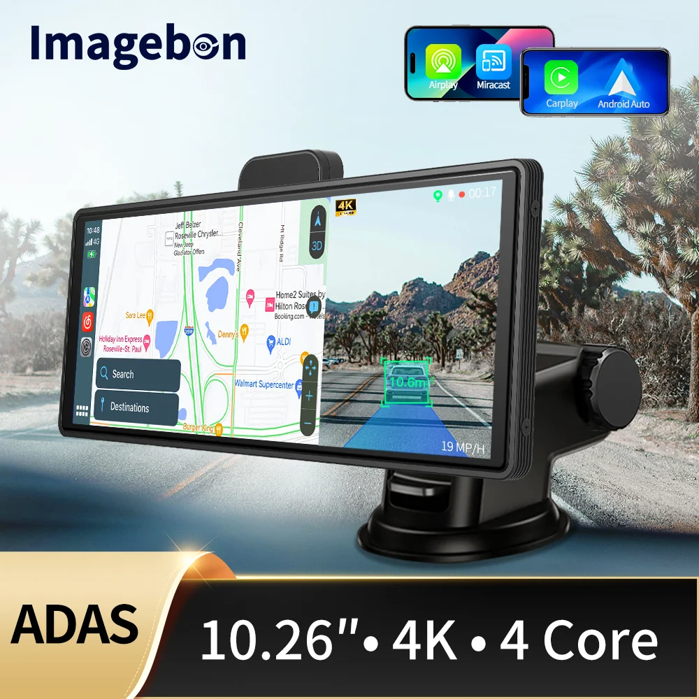 

10.26" 4K Car DVR Android Auto & Carplay ADAS Dash Cam WiFi AUX Rearview Camera GPS Dual Len Video Recorder For Motorcycle Truck