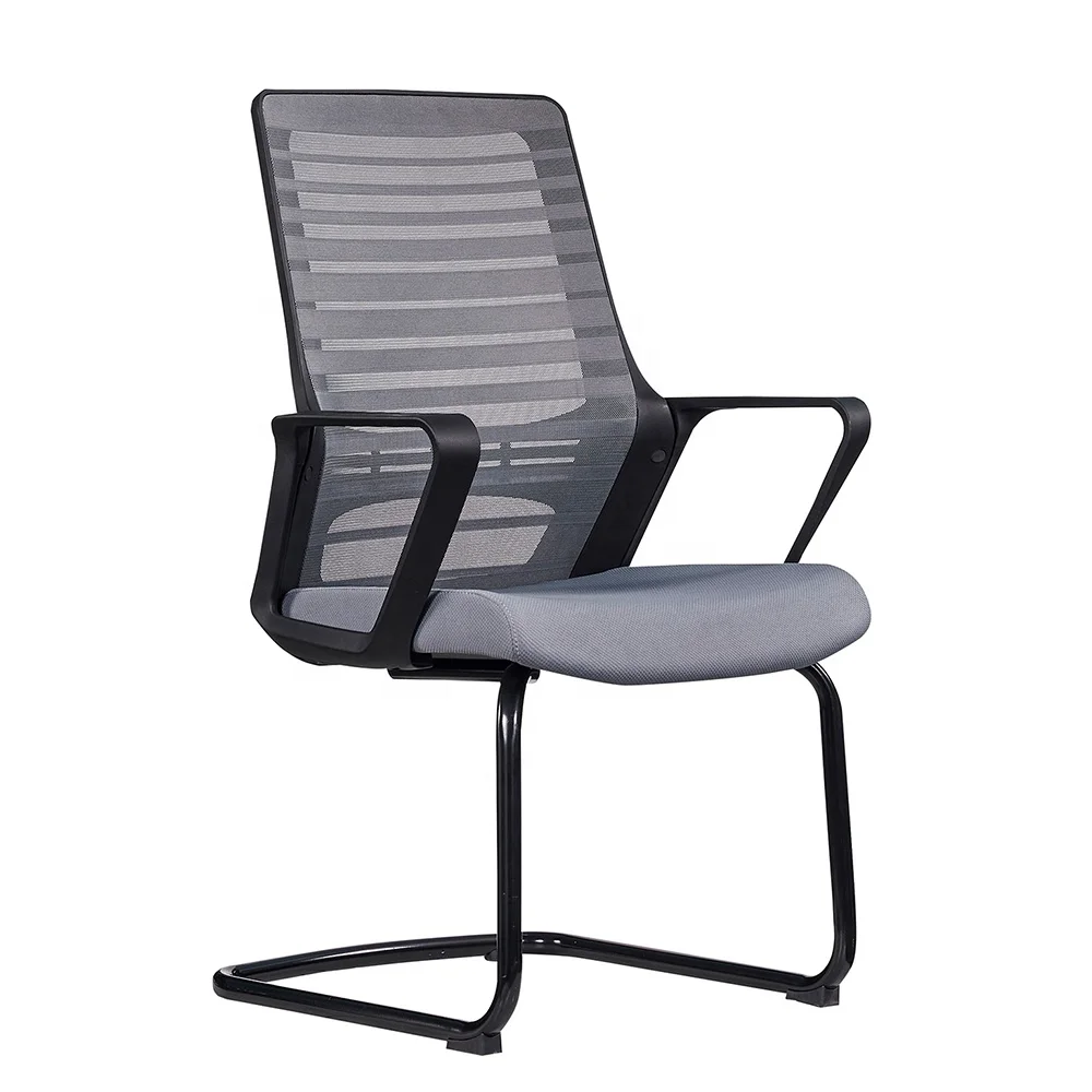 Basic Chair Bow Shaped Base Guest Office Chair for Meeting Without Wheels with Elbow Rest