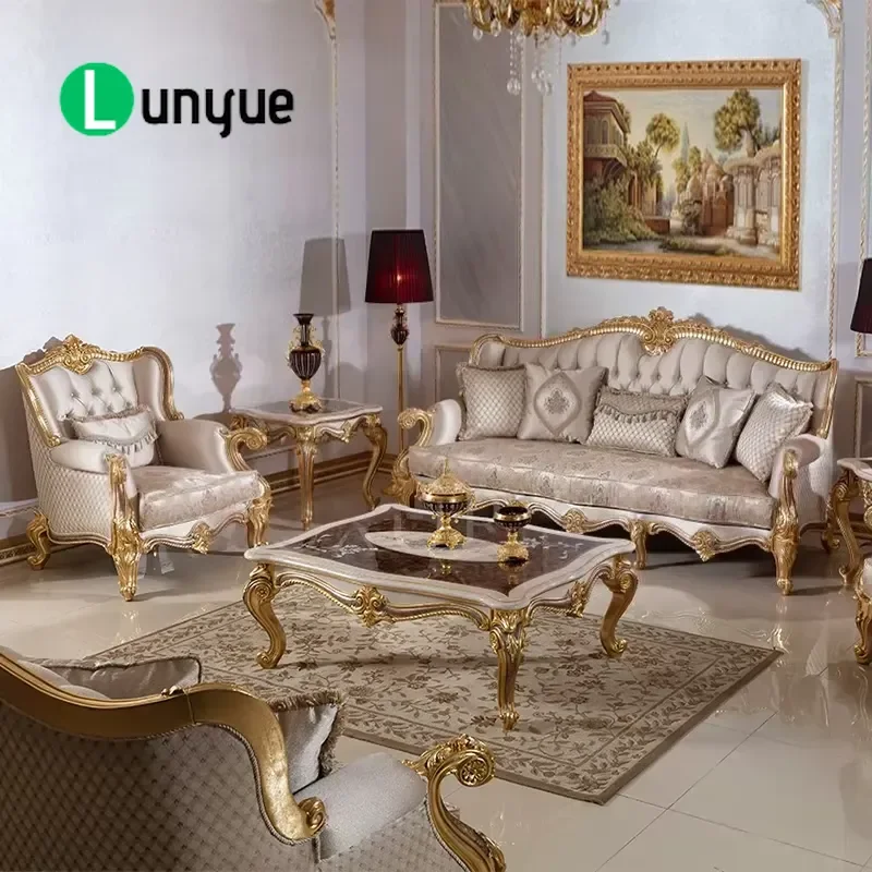 European Classic Antique Fabric Sofa Luxury Villa Living Room Furniture Elegant Design Comfortable Seating for Home Decor
