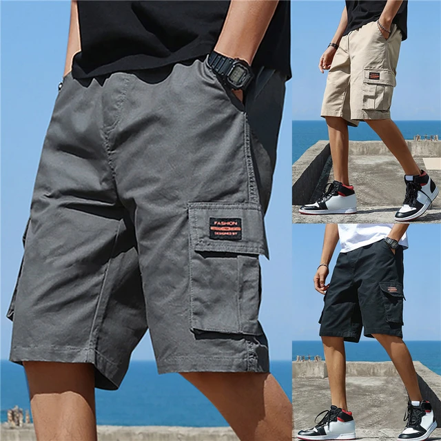 Short cargo decontracte pour homme avec poche imprimee lettre short droit pour homme marque tendance nouvelle