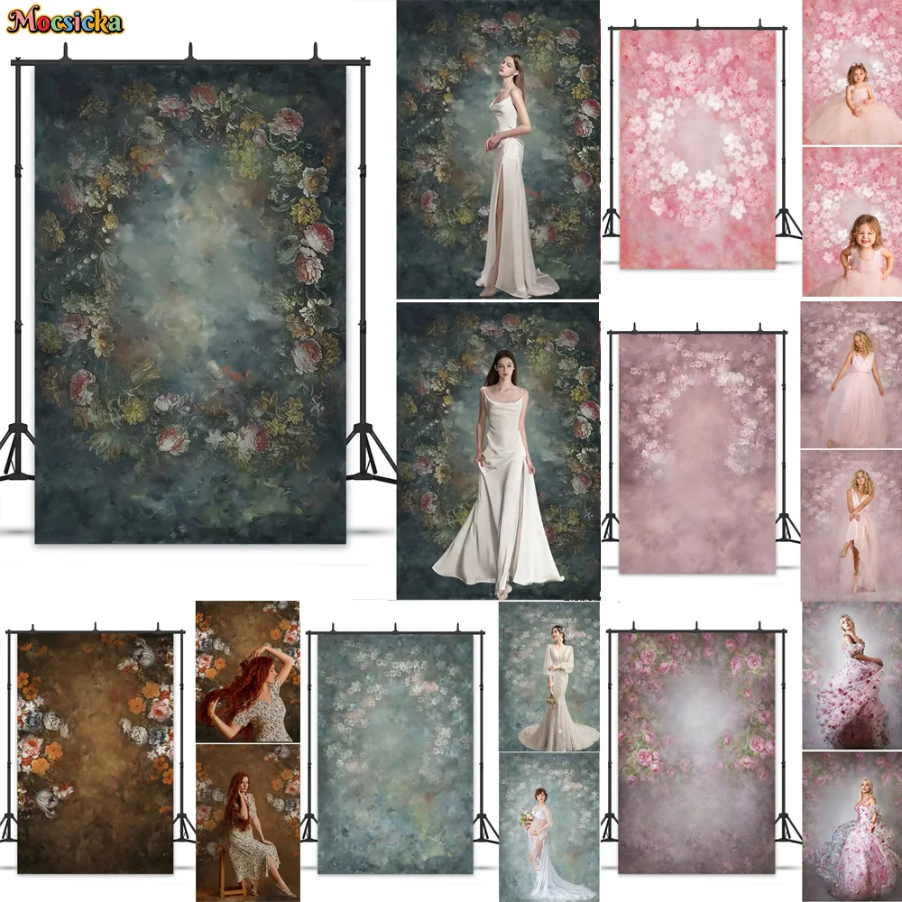 Mocsicka Photography Background Hand-painted Floral Texture Spring Flower Wedding Maternity Photo Backdrop Baby Birthday Studio