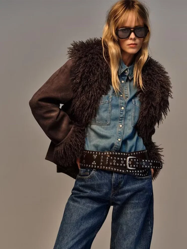 Chaquetas de piel sintética Vintage para mujer, abrigo informal de felpa con solapa abierta, prendas de vestir de calle cálidas y elegantes a la moda para otoño e invierno