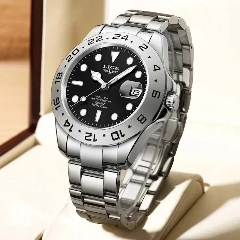LIGE 2024 Men Watch Stainless Steel Band Date Mens Clock Business Male Watches Waterproof Luxuries Man Wrist Watches for Men