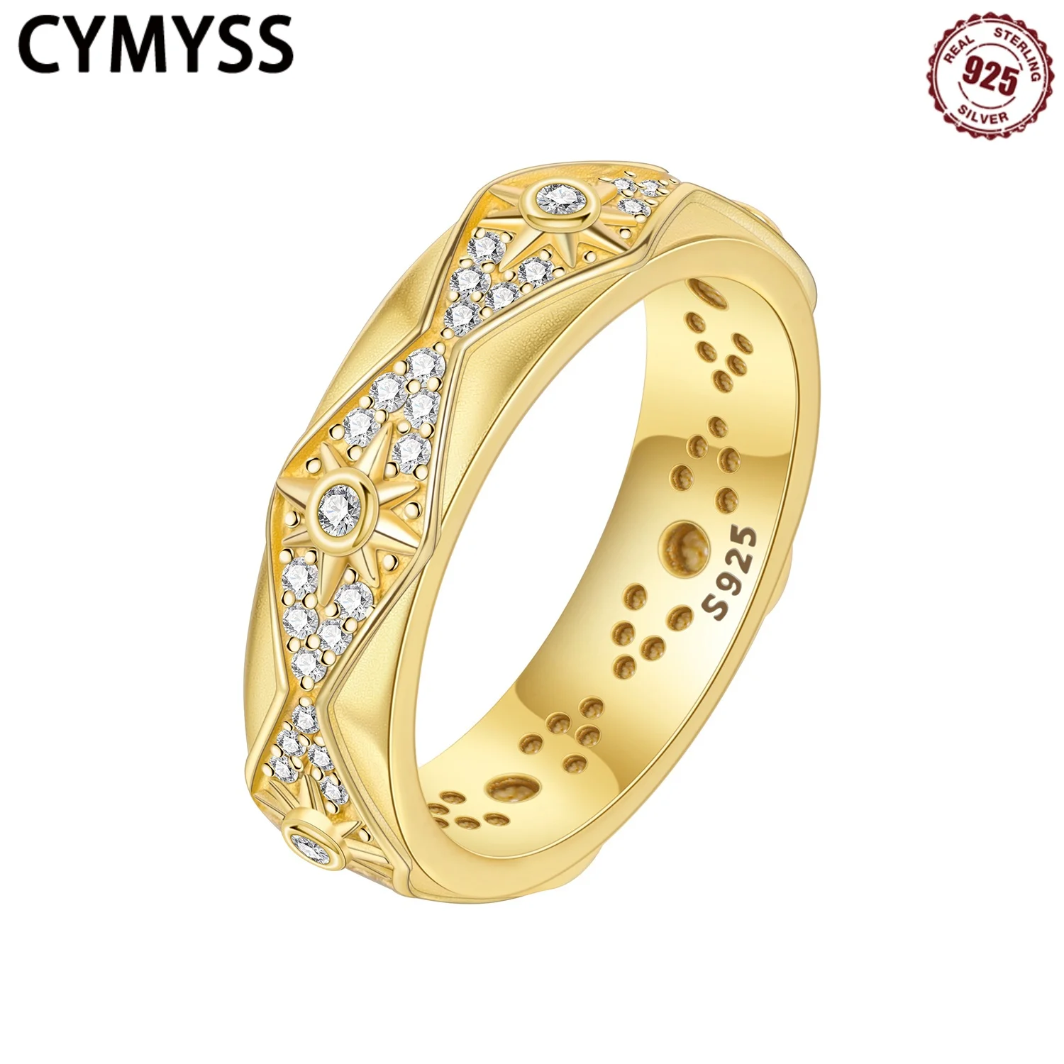 

CYMYSS 2025 New S925 Sterling Silver Gold Zircon Closed Ring Boutique Wedding Birthday Party Gift Jewellery Women's Ring