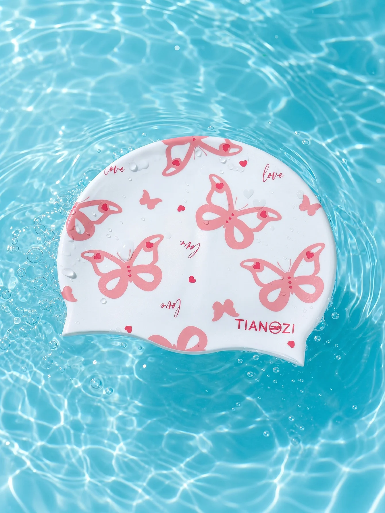 Male and female silicone swimming caps with butterfly full print pattern, high elasticity, waterproof and anti slip integrated m