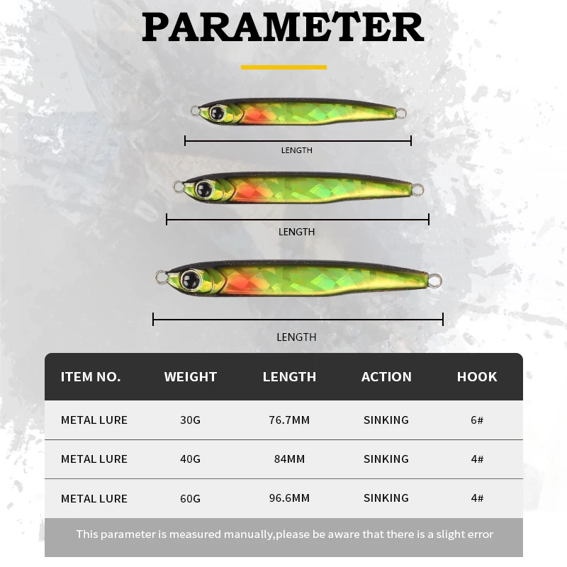 LETOYO Fishing Lure Jigs For Sea Artificial Slow Pitch Jigging Lures Bass Metal Jig UV Fake Bait Perch Tackle
