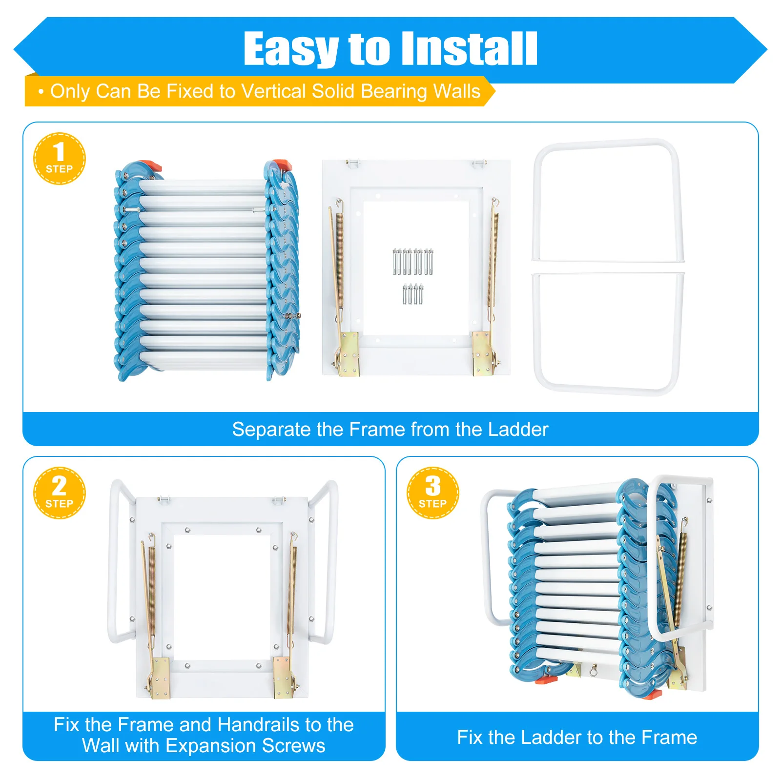 سلم عطري قابل للطي، ارتفاع مثالي 12 خطوة، تصميم متين، ثبات قوي لمتجر مستودعات الطابق السفلي لسقف المرآب العلية