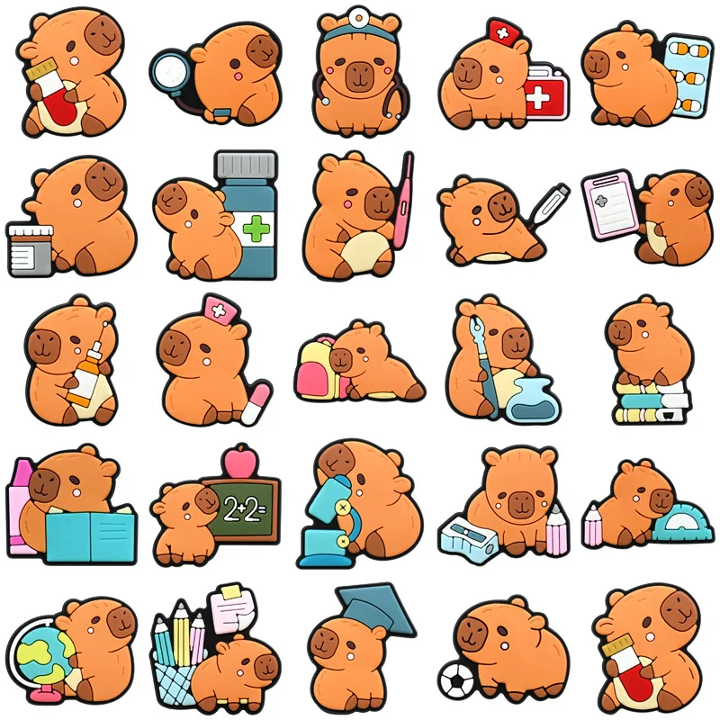 1/24Pcs Cute Cartoon Capybara PVC Soft Shoe Charms Medical School Study For Slides Sandals Decor DIY Accessories Birthday Gift