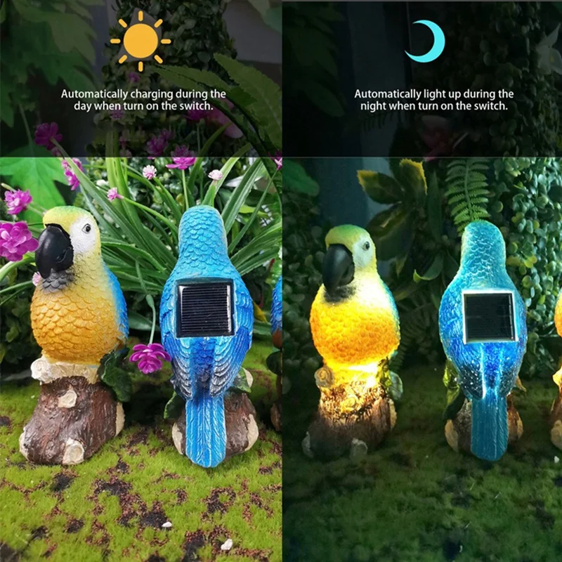 2Pcs Solar Lights Outdoor Solar Parrot Light Parrot Resin Craft Lawn Balcony Night Light Garden Decor Gift