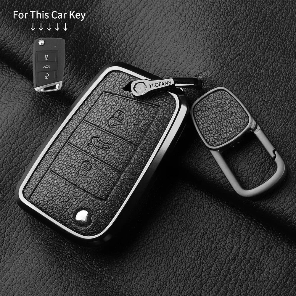 Aluminum Alloy Goatskin Car Key Case Cover For VW volkswagen Golf 7 mk7 Skoda Octavia A7 Tiguan MK2 SEAT Ateca Leon FR 2 Ibiza
