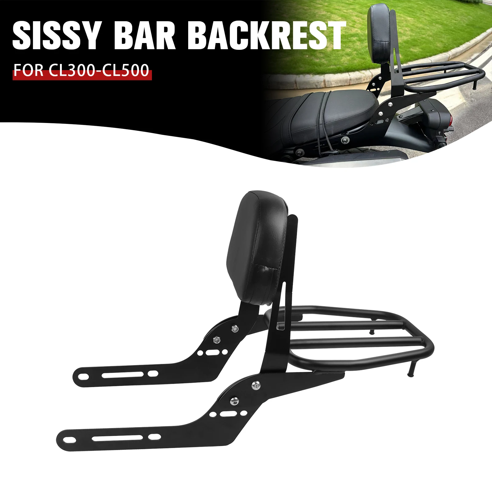 For Honda CL250 CL500 CL 250 300 CL 500 SCL500 CL300 2023 2024 Motorcycle Rear Detachables Backrest Sissy Bar Luggage Rack Pad For Honda CL250 CL500 CL 250 300 CL 500 SCL500 CL300 2023 2024 Motorcycle Rear Detachables Backrest Sissy Bar Luggage Rack Pad