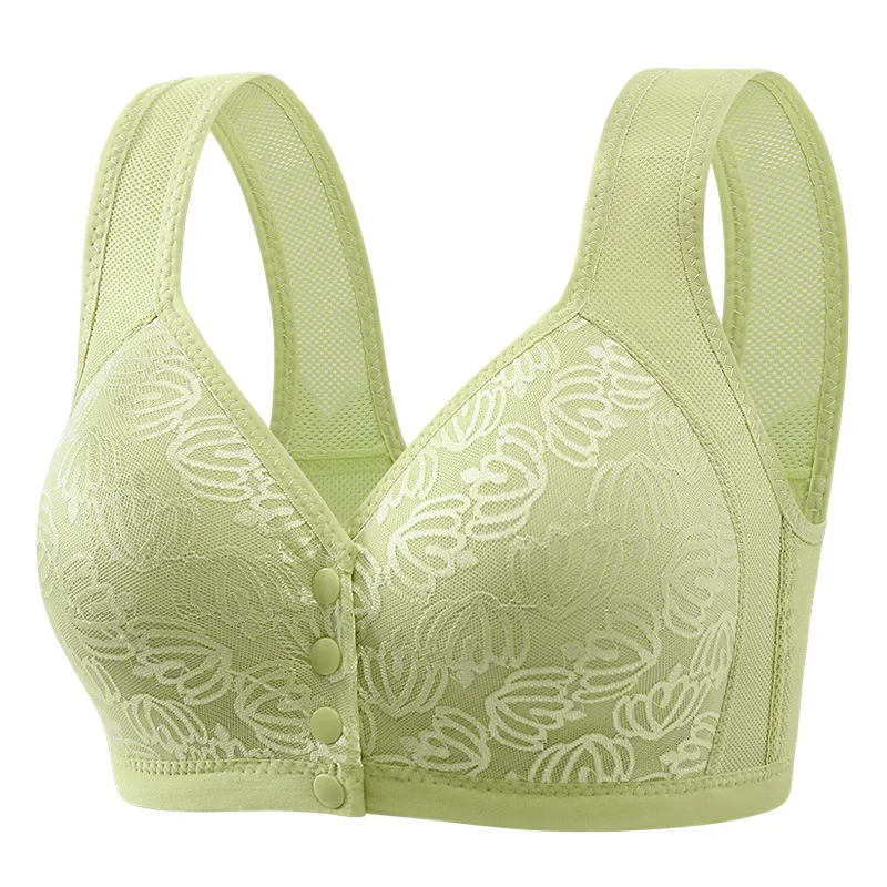 Tops sem fio de fivela frontal para mulheres, roupa interior floral, Sutiãs de meia idade, tamanho grande, 36-46 B, C