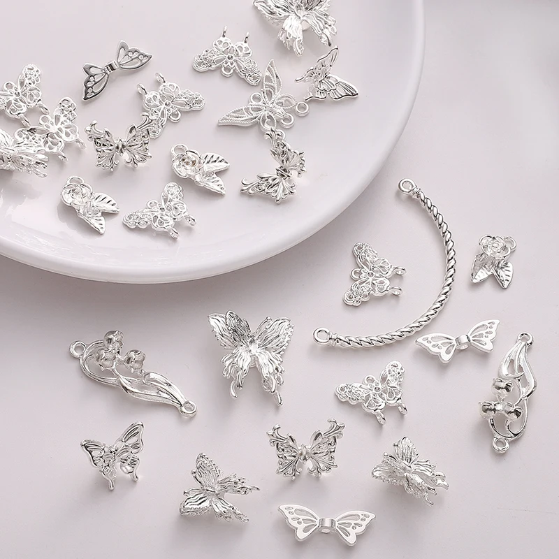 

1-5pcs Silver Color Alloy Vintage Flower Butterfly Charms Pendant for Handmade Diy Earrings Bracelets Jewelry Making Accessories