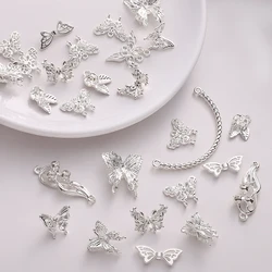1-5pcs Silver Color Alloy Vintage Flower Butterfly Charms Pendant for Handmade Diy Earrings Bracelets Jewelry Making Accessories