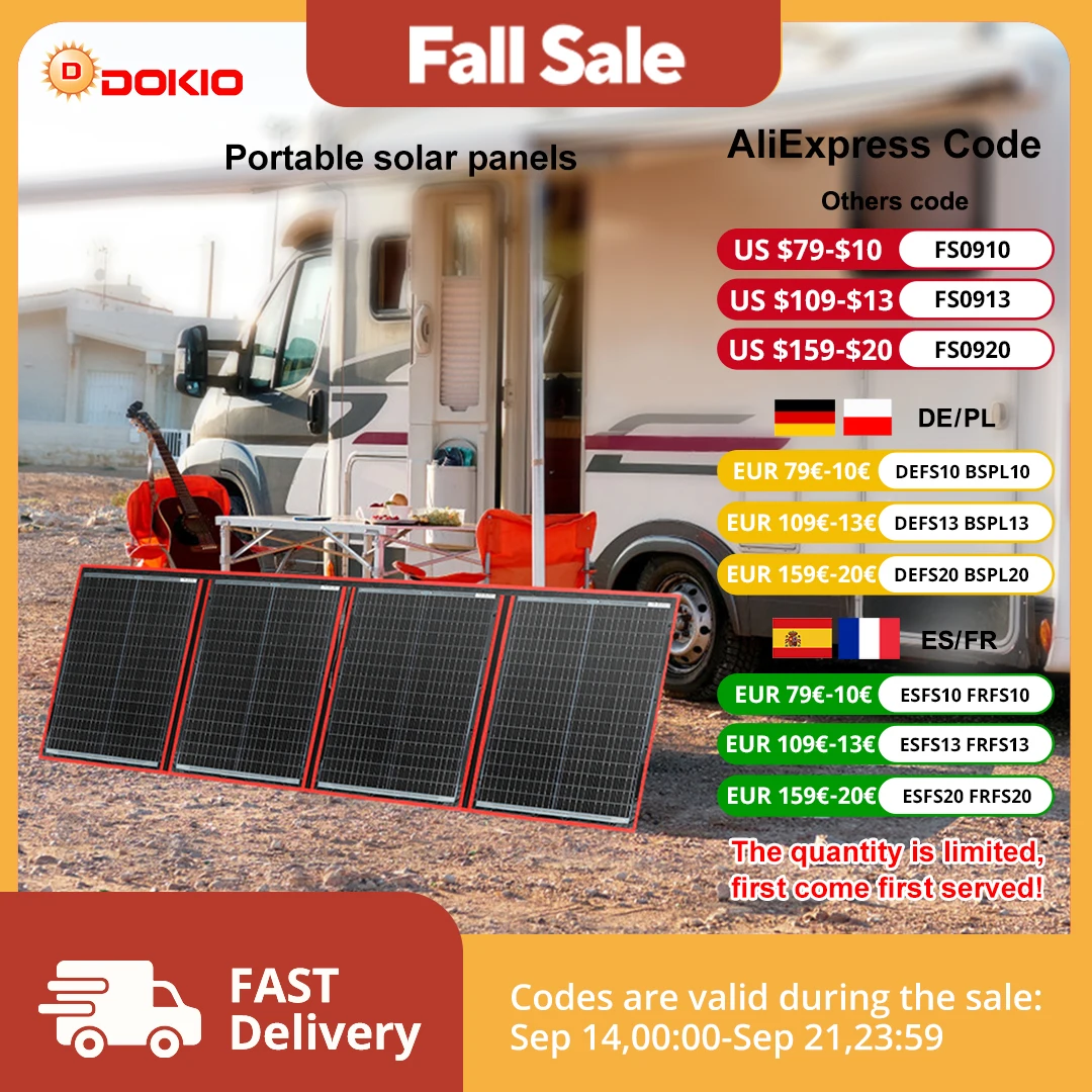 Dokio 160W Portable Foldable Solar Panel with 12V Controller Flexible Solar Panel for Family Camping Trip