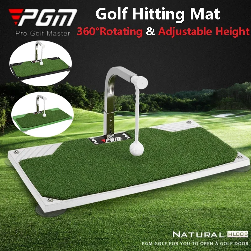 PGM 360° Rotating Golf Hitting Mat Adjustable Height Durable Golf Swing Trainer Automatic Return Ball Indoor Hitting Carpet