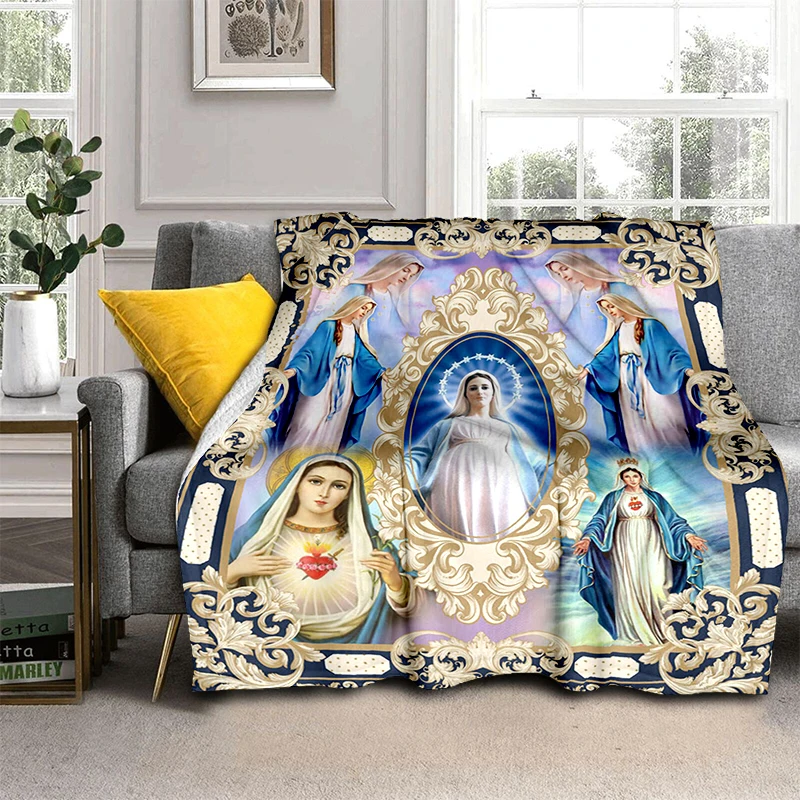 

Jesus Blanket Virgin Mary Flannel Blanket Super Soft Fleece Throw Blankets for Bedroom Couch Sofa Gift