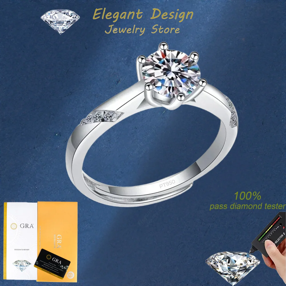 

Elegant Design 2/1/0.5 CT Moissanite Round Sparkling Ring, Simple Style PT950 Platinum Luxury Ring for Women Wedding Jewelry