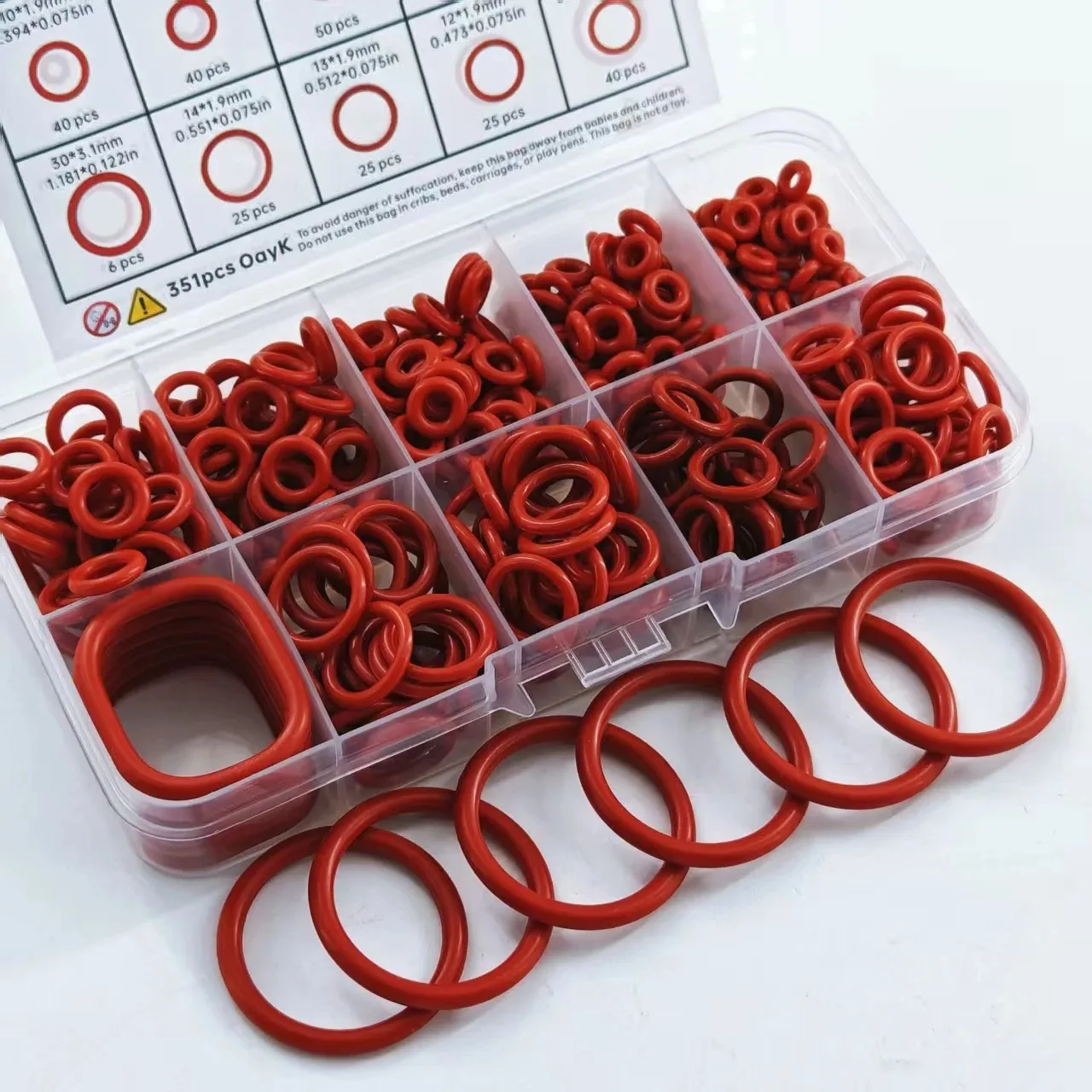 351pcs Silicone O-Ring Set, 10 Sizes, Oil and Heat Resistant, Suitable for Cars and Pipelines