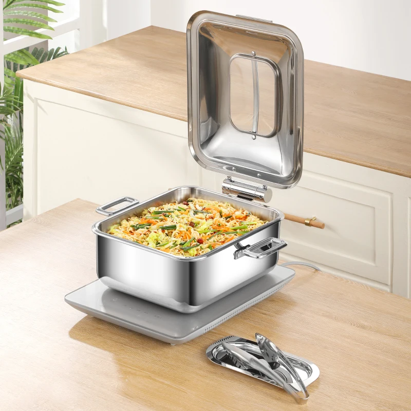 Restaurant Hotel Supplies 5L Electric Stainless Steel Rectangular Gold Chafing Dish Food Warmer Buffet Set