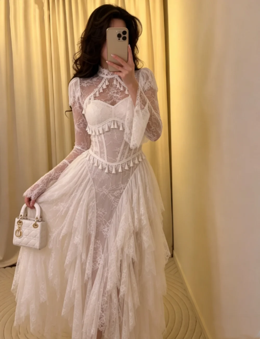 Customized Classic Lace Pleat Ruffle Tassel A-line Scoop Neck Midi Bespoke Occasion Evening Dresses Luxury