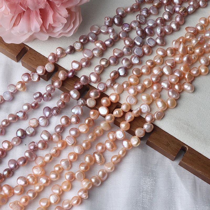 Natural colored 6-7mm Sanqi (Panax notoginseng) irregular two-sided polished, non-uniform Baroque pearls.