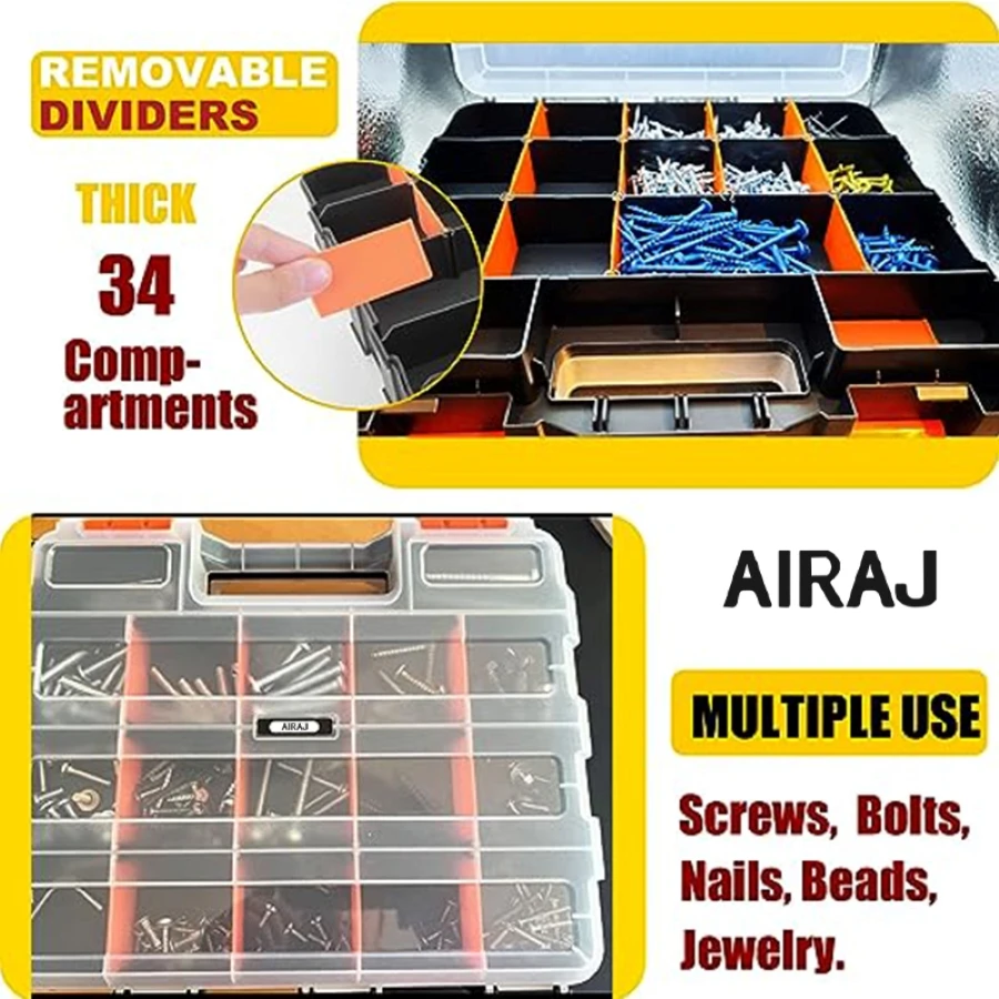 AIRAJ Multi-functional parts storage box, double-sided multi-space storage screw box, tool box, portable parts box    1pcs