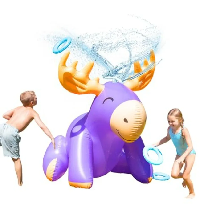 

5 Feet Tall Inflatable Moose Ring Toss Sprinkler Summer Backyard Water Game for Giant Fun Splash Toy with Bright Colors and Dur