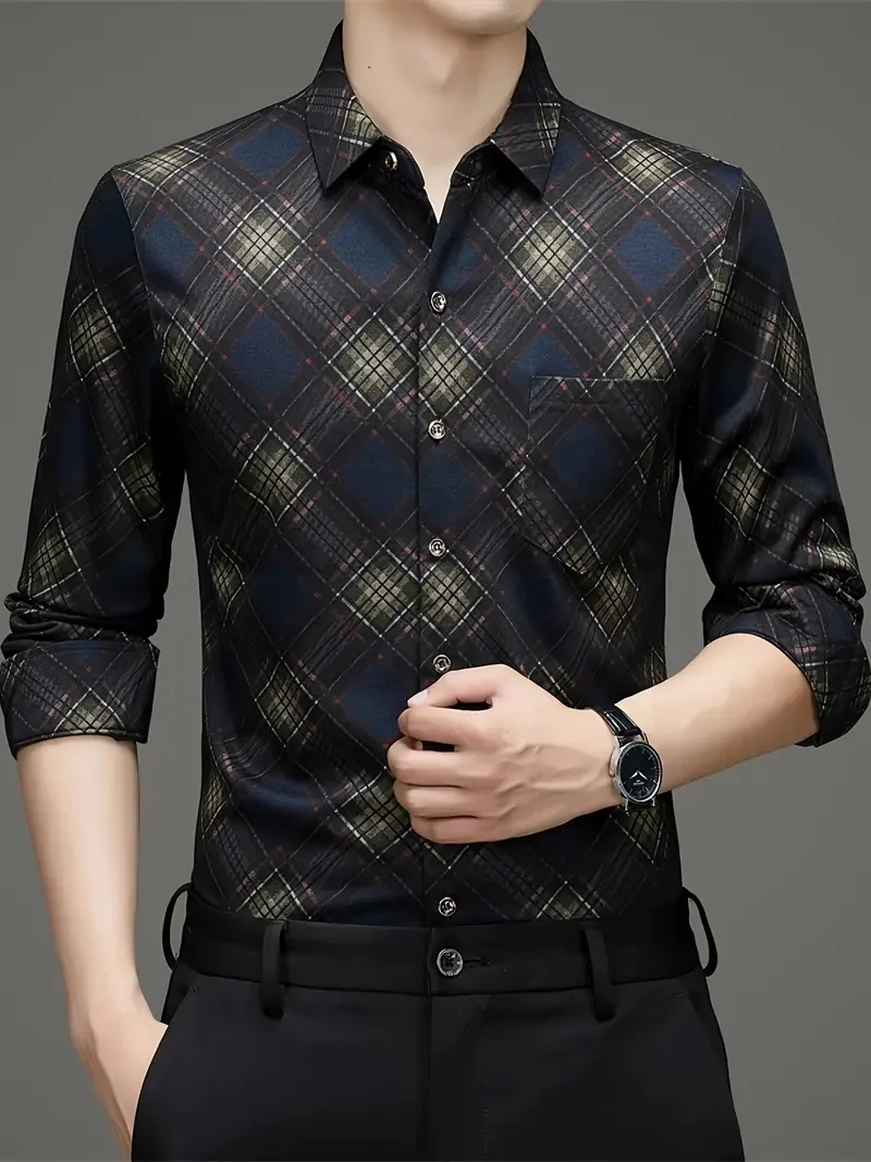 

Новая мужская рубашка с длинным рукавом с принтом в этническом стиле и обычным дизайном на пуговицах для всех сезонов, рубашка с длинными рукавами, топ