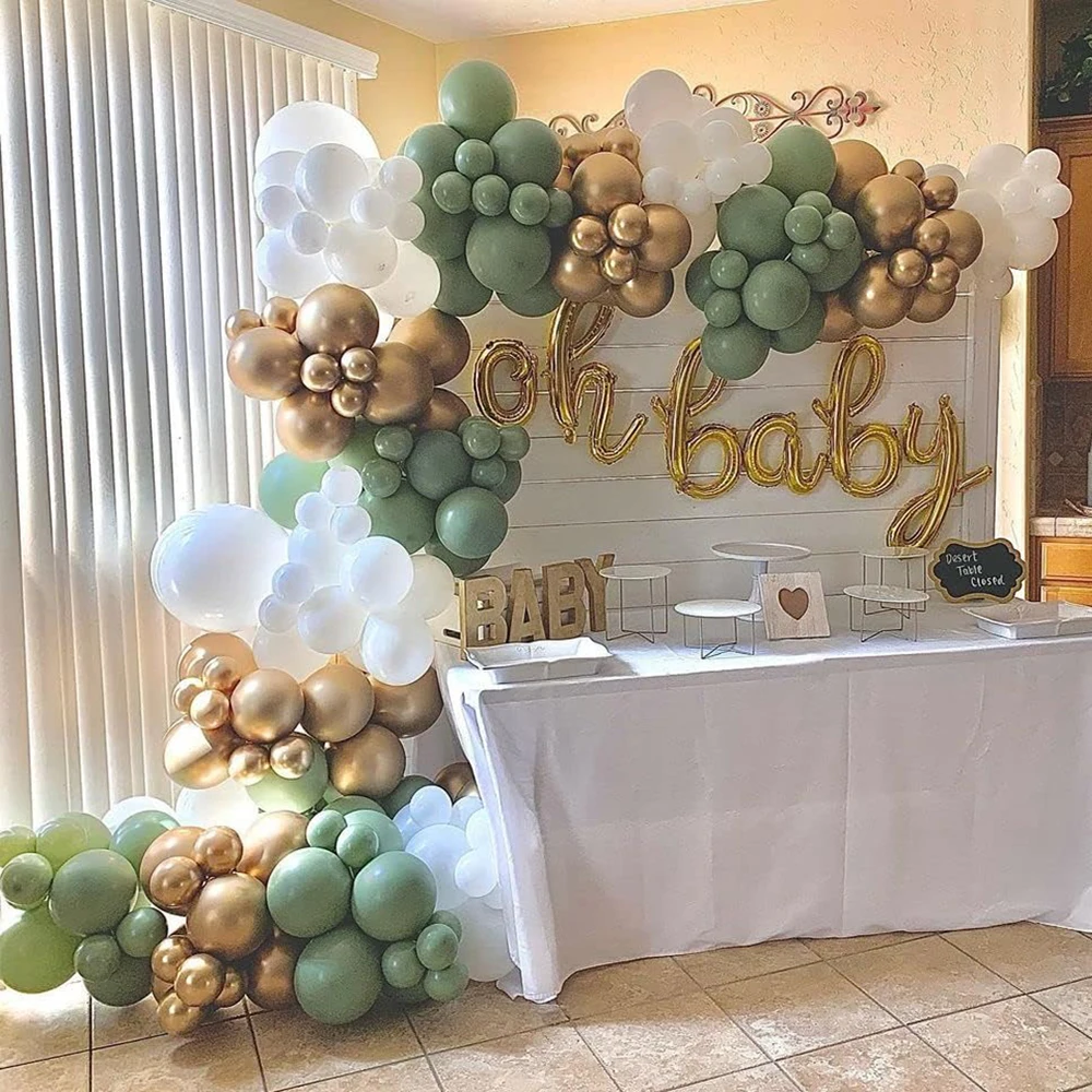 1 zestaw szałwii zielony balon girlanda zestaw białych chromowane złoto balonów dżungla Safari dziki jeden dekoracja urodzinowa Baby Shower