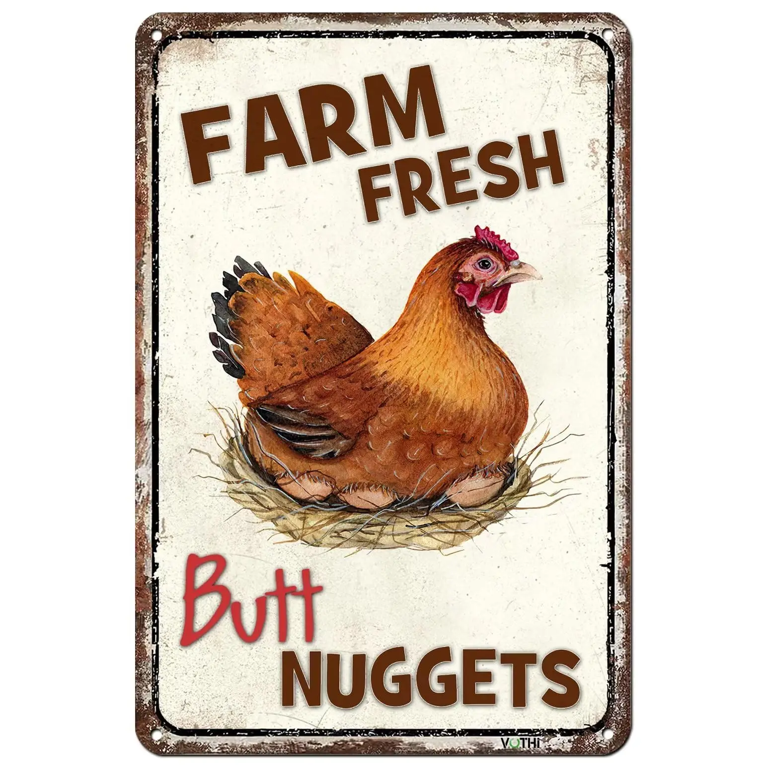 Funny Chicken Metal Sign,Farm Fresh Butt Nuggets,Farm Signs Decor for Country Cottage,Chicken Coop Signs,Country Outdoor Chicken