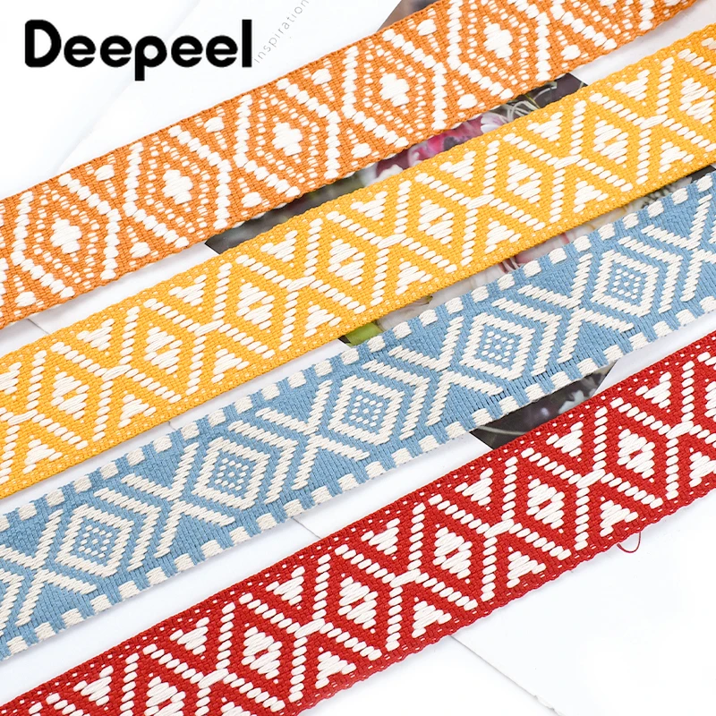 2-10M 38mm Ethnic Cotton Webbing Jacquard Ribbon Tapes for Luggage Bag Strap Clothes Sewing Decorative Lace Trim DIY Accessories
