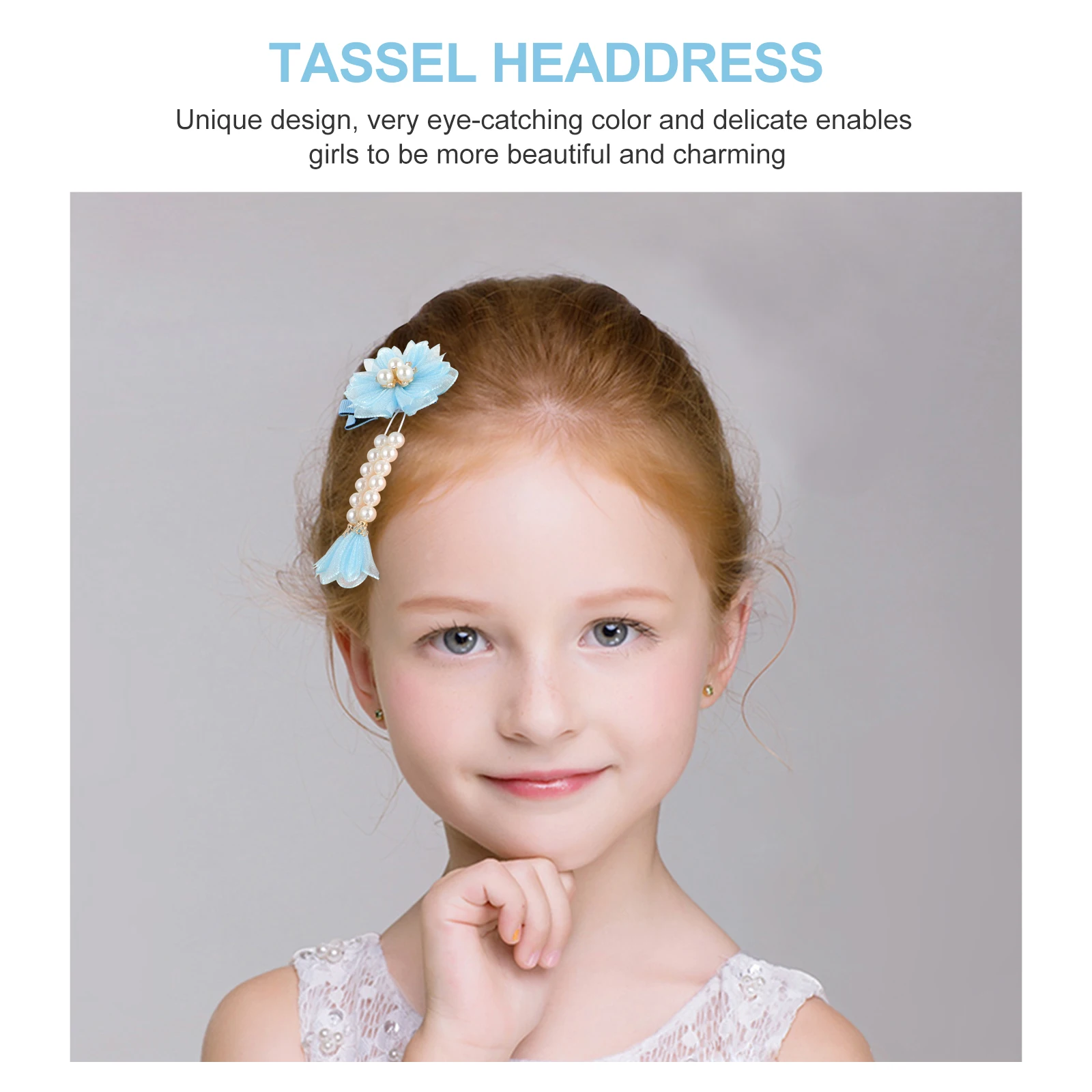 

2 Pcs Children Pearl Tassel Hair Accessories Bright Colors Durable Material Holiday Party New Year Toddler Flower Hairpin