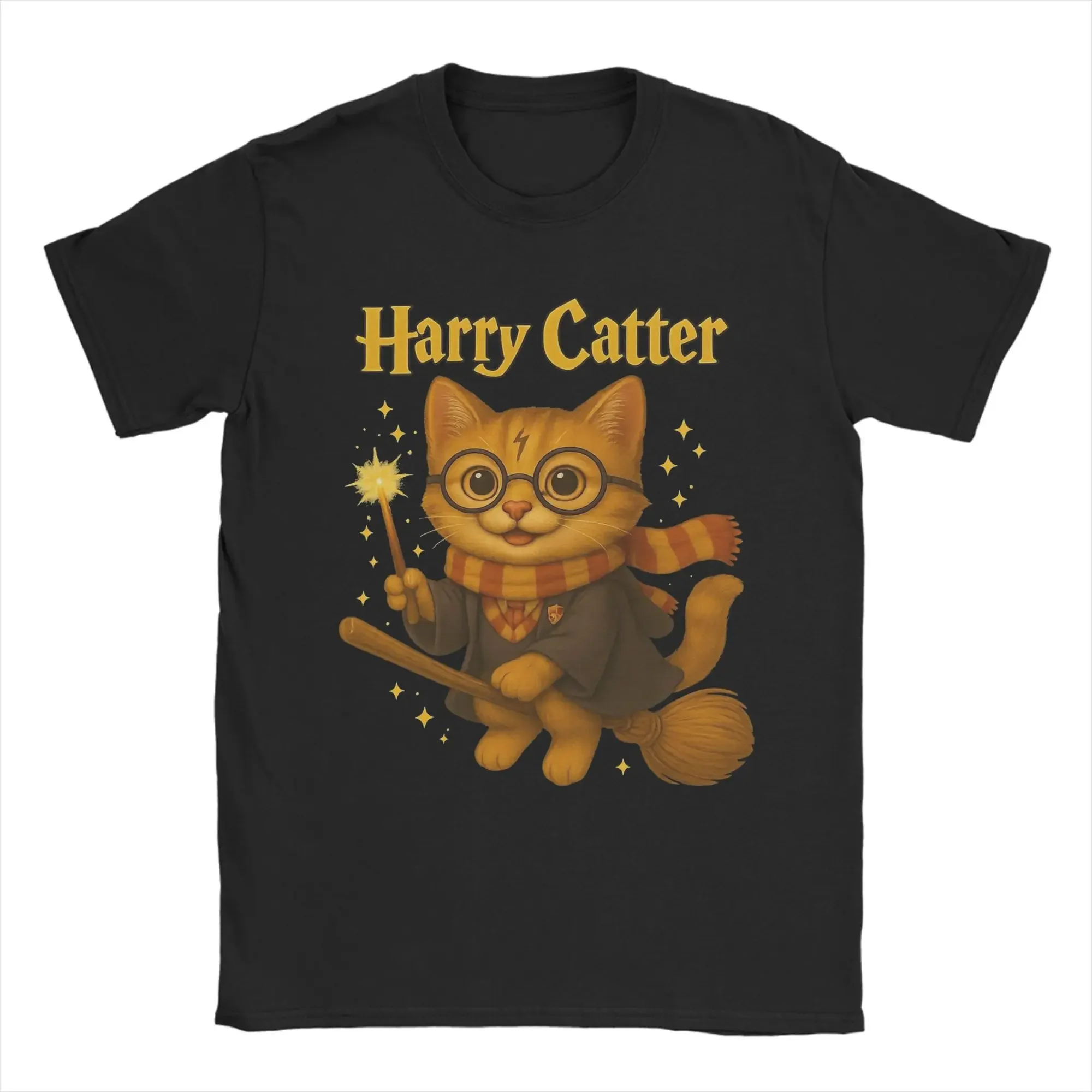 

Summer men's Harry Cat pattern printed T-shirt P-Potter Magic World style 100% pure cotton round-neck short-sleeved