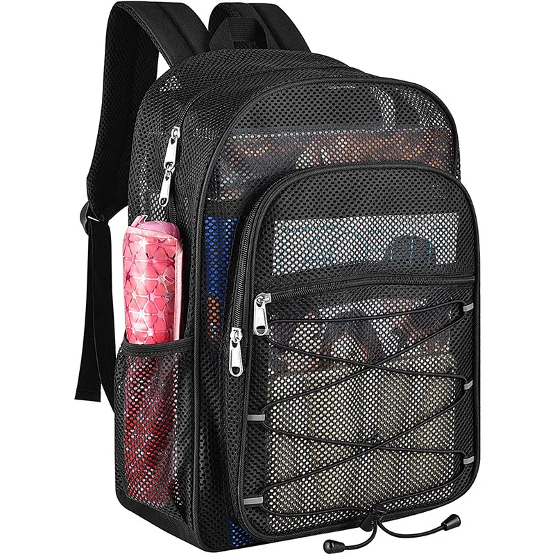 Mesh College Student Backpack Comfortable Shoulder Strap Fitness Bag High-Capacity See Through Wear-resistant for Outdoor Sports