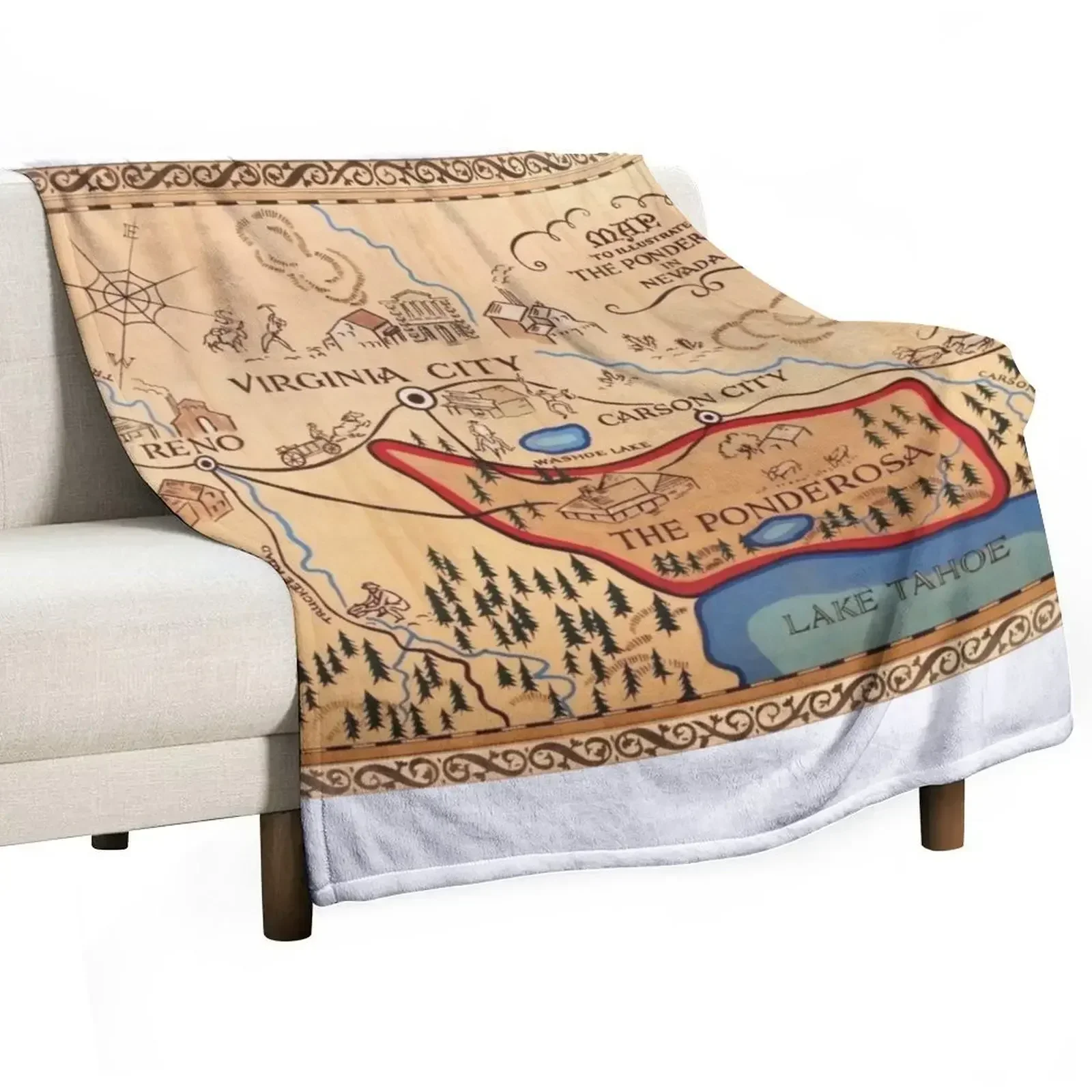 

The Ponderosa Ranch Map Poster Throw Blanket Soft Plaid Bed linens Shaggy Decoratives Blankets