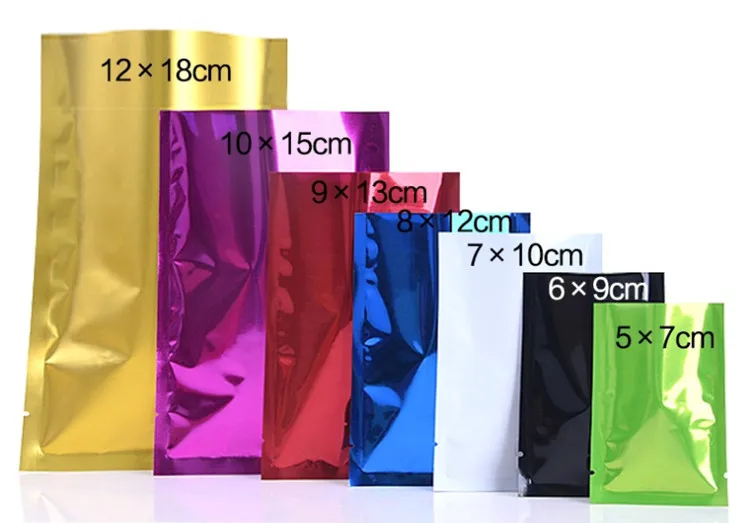 100PCS Open Top Glossy Aluminum Foil Packaging Bag Heat Sealing Tea Biscuit Bakery Beaf Meat Snack Chocolate Soap Salt Pouches